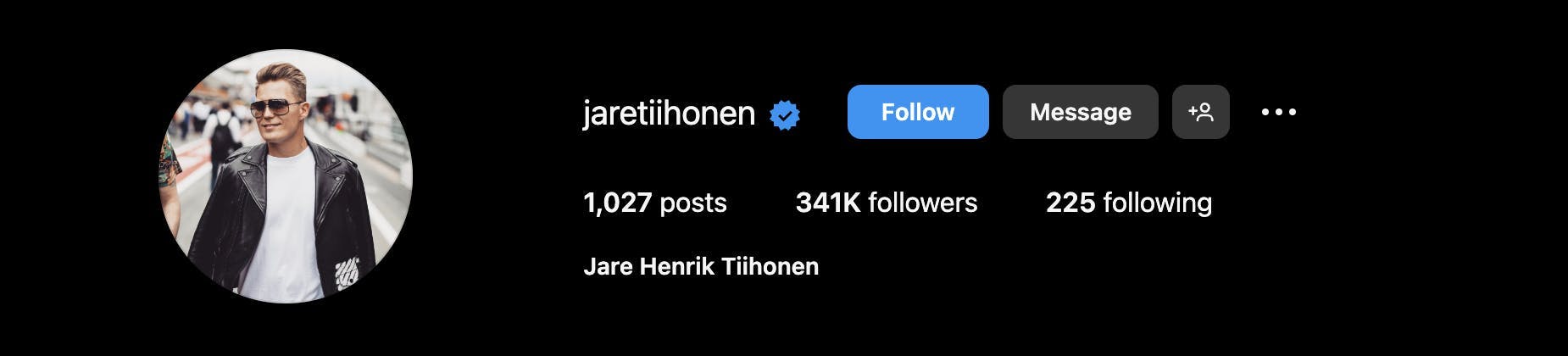 Screenshot of jaretiihonen's Instagram profile